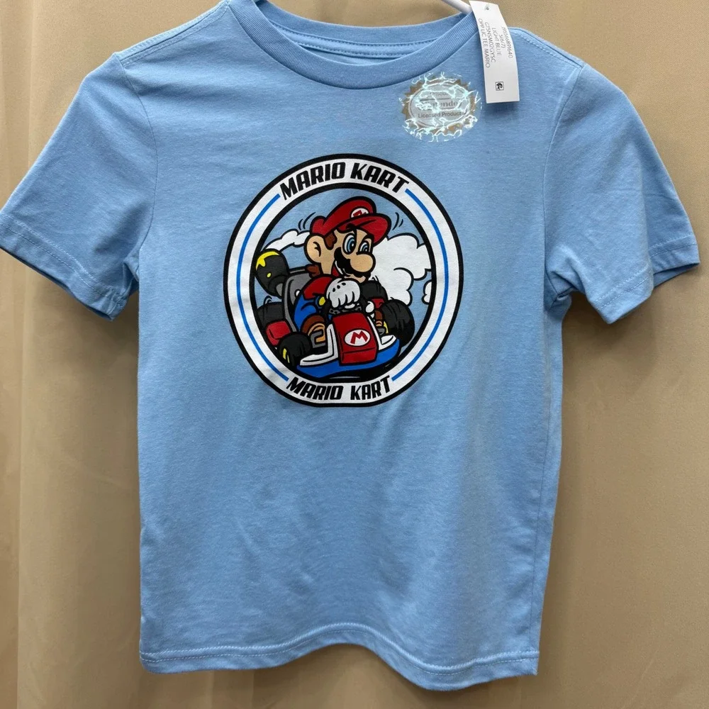Nintendo Mario Kart Kids Light Blue Graphic‎ T-Shirt Size S 6/7 New GTSM027GYSC